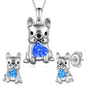 Frenchie Gifts for women 925 Sterling Silver French Bulldog Necklace and Earrings