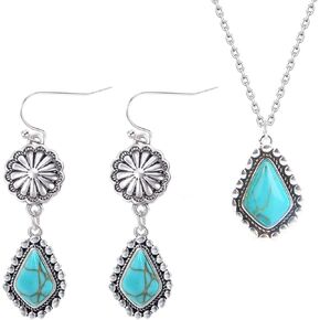 Colloca Turquoise Dangle Earrings & Necklace Set for Women, 925 Sterling Silver Western Bohemian Necklace, Boho Jewelry for Girls, Gift Box included