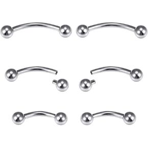 Dyknasz Internally Threaded Eyebrow Piercing Jewelry Surgical Steel Curved Barbell Tiny Eyebrow Ring Vertical Labret Lip Jewelry Ear Rook Small Belly Button Ring for Women Men 16g 6mm/8mm/10mm