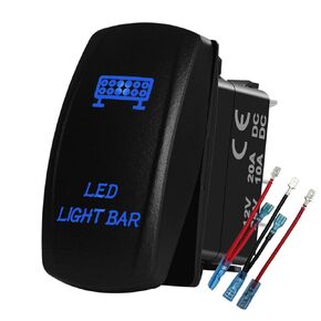 Blue Led Lights Bar Rocker Switch with Jumper Wires 5P ON Off SPST Toggle Switch for The ARB/Carling/NARVA 4x4 Caravan Off Road Vehicle SUV Jeep TJ Ram 12V/20A 24V/10A