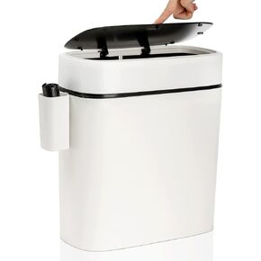 سلة مهملات نحيفة مع غطاء ضغط، سلة مهملات الحمام سعة 14 لتر/3.7 جالون مع حامل أكياس القمامة، سلة إعادة تدوير حاوية سلة المهملات الضيقة لغرفة النوم والمطبخ والمكتب in Kuwait