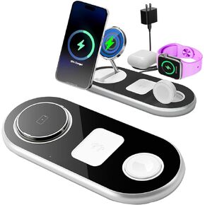 CCSmall 3 in 1 Wireless Charging Station for Apple Multiple Devices, Compatible for Magsafe Portable Magnetic Phone Wireless Chargers Pad for iPhone/Samsung S Series Apple Watch AirPods Black (Black)