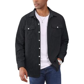 EKLENTSON Men's Corduroy Jackets Button Up Shirt Long Sleeve Ribbed Shacket Lightweight Shirt Jacket with Chest Pockets