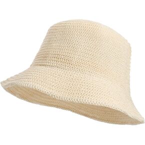 MILAKOO Crochet Bucket Hat Knit Braided Floppy Soild Color Cap for Women Foldable Sun Bowler Hat