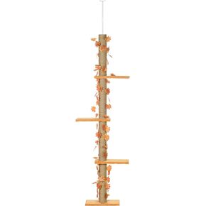Pawhut Floor to Ceiling Cat Tree, 80" - 95" Adjustable Tall Cat Tower, 3-Level Cat Climbing Towe for Indoor Cats with Sisal Scratching Post, Platforms, Leaves, Orange