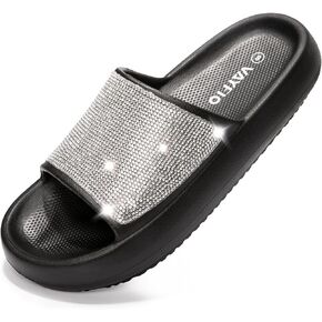 Women's Cloud Rhinestone Slide Sandals Platform Glitter Slides Slip On Shower Shoes Outdoor&Indoor House Slippers