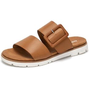 Women's Slide Wide Width Flat Sandals Arch Support Slip On Two Strap Sandals Summer Comfortable Beach Walking Dressy Shoes