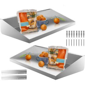 Stainless Steel Wall Shelf 8.6 x 24 Inches 56 lbs Load Heavy, Heavy-Duty Wall-Mounted Floating Shelf with Backsplash, Equipped with Silicone Mat. for Restaurant, Home, Kitchen, Hotel(2 Pack)