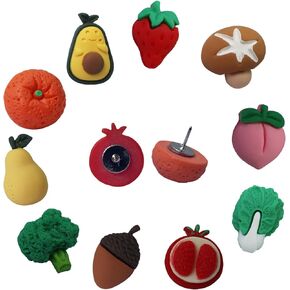 Xqingmei Fruit Vegetables Push Pins 40 Pcs Drawing Pins Thumbtack Decorative Push Pins for Cherry,Broccoli,Pine Nut,Avocado,Strawberry,Orange,Pomegranate,Pineapple,Mushroom,Peach(Mix)