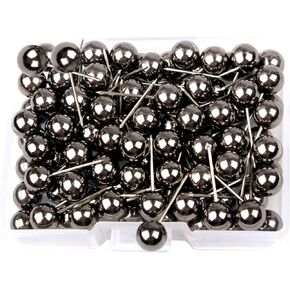 Map Tacks Push Pins 1/4 Inch Diameter Plastic Round Head and 7/16 inch Steel Needle Points,for Marking Variety Craft Office and Home on Map,Bulletin Board or Cork Boards（Metallic Black）