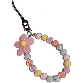 Mobile Phone Strap Beaded Flower Bracelet Creative Hanging Rope Keychain Mobile Phone Lanyard Beaded Flower Anti-Lost Phone Case Lanyard Girl Women's Wrist Strap Phone Charms Décor
