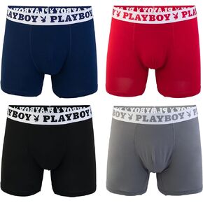 Playboy Men's 4-Pack Everyday Athletic Boxer Briefs with Soft Brushed Fabric Sizes S, M, L & XL