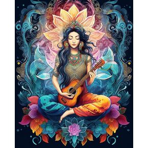 Holy Lotus Oil Painting Paint by Number Kits 16 x 20 inch Canvas Abstract Religious Flower Scenery DIY Oil Painting for Kids Students Adults Beginner with Brushes and Acrylic Pigment (without Frame)