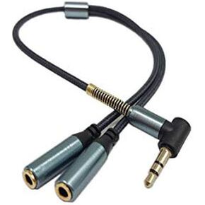 Audio Splitter Cable,Haokiang Gold Plated 90 Degree Right Angle 3.5mm Male to 2 Female Jack Headphone Audio Stereo Y Splitter Adapter Cable for Tablets, MP3 Players (Blue)