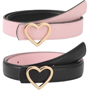 AWAYTR Girls Reversible Leather Belt - Cute Heart Buckle Belt for Kids Adjustable Toddler Belt for Dress Pants