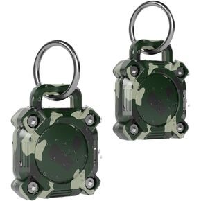 Waterproof Air Tag Keychain Holder Case, Screw Full Cover, Lightweight, Anti-Fingerprint, Full-Body Shockproof, Dog Collar, Backpack, Bike, Camera, Car & More 1-Pack - Camouflage Square