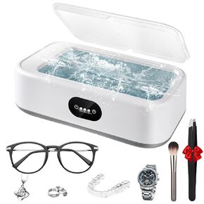 Portable Ultrasonic Jewelry Cleaner,640ML/49HZ Large Capacity Cleaner for Jewelry, Ring, Silver, Dentures, Dental braces,Eyeglasses and Watches 3 Time Model for 360 degree deep Cleaning