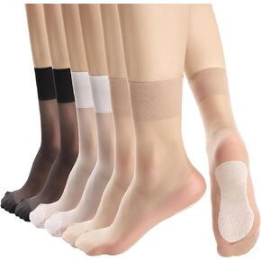 albagu 6 Pairs Womens Ankle Sheer Tight Socks Cool See Through Silky Anti-Slip Cotton Sole Arbitrary Cut Nylon Socks