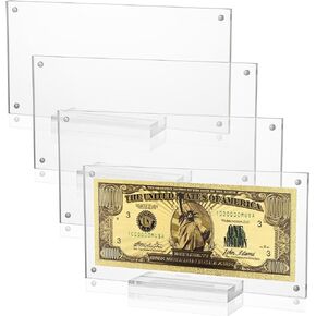 4 PCS Acrylic Dollar Bill Frame Dollar Bill Holder Acrylic Display Dollar Case Currency Display Frame Clear Paper Money Holders for Collectors Currency Ticket Protector 7.3 x 3.5 inch