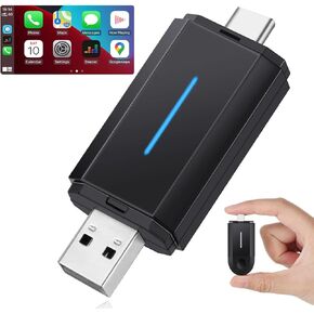 محول Carplay اللاسلكي لأجهزة iPhone، محول Carplay اللاسلكي 2 في 1 (USB وUSB-C) تحويل ثابت تلقائي من OEM سلكي إلى لاسلكي، دونجل Carplay لاسلكي بدون زمن الوصول مناسب للسيارات من 2015 وiPhone iOS 10+