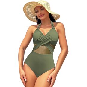 Womens One Piece Swimsuit Tummy Control Bathing Suits Mesh Cutout Slimming Push Up
