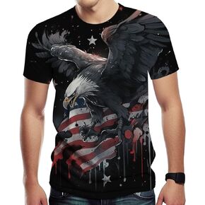 Novelty Eagle T-Shirts for Men American Flag Print Shirt with Short Sleeves