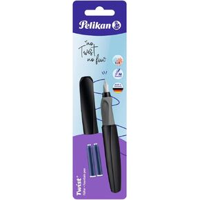 Pelikan Twist Fountain Pen with 2 Ink Cartridges, Medium Nib, Black, Blister Card (946814)