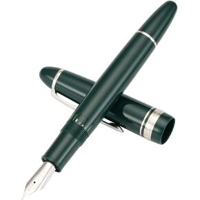 Majohn P136 Piston Fountain Pen Medium Nib with Box, Dark Blue Resin Writing Set Blue--Silver Clip (?MNP13603-M)