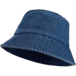 قبعة Manfnee Jean Bucket للنساء والرجال ذات حافة واسعة من القطن قبعة الشمس لقضاء العطلات على الشاطئ وإكسسوارات السفر