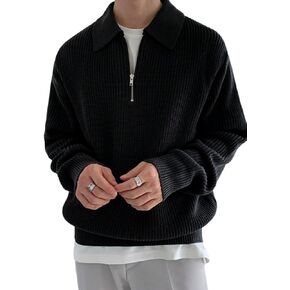 Floerns Men's Half Zip Long Sleeve Collar Neck Rib Knit Pullover Sweater