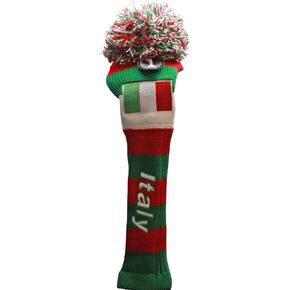Driver Golf Club Head Cover #1 Italian Drivers Headcover Red White Green Pom Pom Retro Knit Vintage Classic Throwback Style Head Covers
