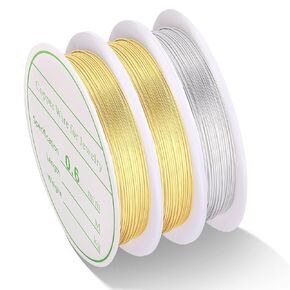 3 Pack Jewelry Wire Craft Wire 22 Gauge Tarnish Resistant Jewelry Beading Wire Copper Beading Wire for Jewelry Making Supplies and Crafting, 0.6mm X 4m for Each Color (Gold,Silver)