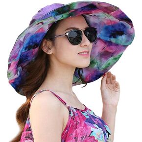 Women Super Wide Brim Beach Hat Reversible Floppy Sun Hat Packable Bucket Hat Travel Beach Cap Visor UPF50+