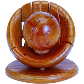 CHH 6140 4.5 Inch Wooden Baseball and Glove 3D Puzzle, Dark Wood Finish