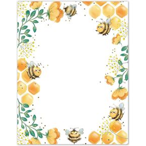 Whaline 60 Sheets Bee Stationery Letterhead Paper 8.5 x 11 Inch Double-Sided Printing Border Paper Bee Honeycomb Letter Writing Paper for Baby Shower Birthday Invitation Office Printing