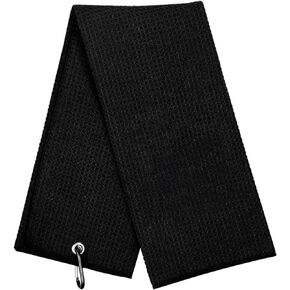 1Pack Golf Towel, 16" x 24" Golf Towel for Golf Bags with Clip - Premium Microfiber Waffle Pattern Golf Towel, Tri-fold Golf Towels for Men Women, Black
