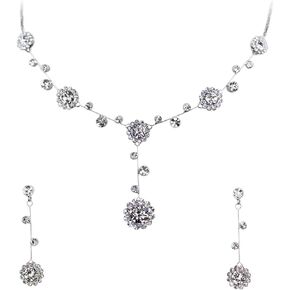 Faship Gorgeous Rhinestone Crystal Floral Necklace Earrings Set