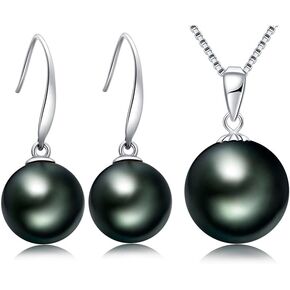 DENGGUANG 18K Gold Black Pearl Earrings and Necklace for Women, Genuine Tahitian Saltwater Cultured Pearls Jewelry Set Gifts for Mom Wife Girlfriend
