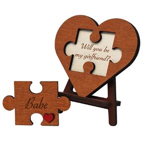 Will You Be My Girlfriend - Unique Be My Girlfriend Proposal Card Ideas, Engraved Wood Heart Shaped Gift Puzzle Piece Sign with Hidden Message, Wooden Wall or Table Mounted Decor