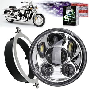 SLK-Lights VTX 5.75 inch Chrome Round LED Projector Daymaker Headlight with Bracket and Hardware – Easy to Install, Plug and Play Motorcycle Headlight compatible with Honda VTX 1300, VTX 1800
