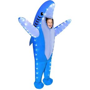 anroog Inflatable Shark Costume Kids with LED Lights Halloween Blow Up Lighted Shark Costumes for Boys Girls Party Cosplay
