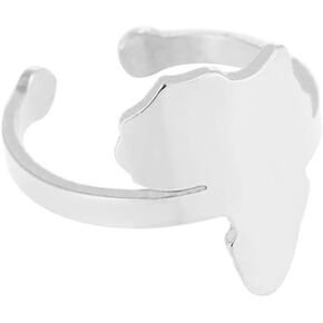 Africa Map Ring Hollow Titanium Steel African Map Open Ring Glossy Heart Shape Ring Country Map Rings Jewelry for Women Girls Boys