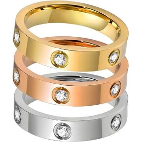 3Pcs/Set Love Friendship Ring 18K Gold Silver Rose Plated Cubic Zirconia Stainless Steel Promise Ring Wedding Band Jewelry for Women Girls
