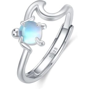 Animal Ring 925 Sterling Silver Elephant Fox Mermaid Snake Turtle Open Ring Ocean Wave Tree of Life Adjustable Ring Animal Jewelry for Women Mother's Day Jewelry Gift