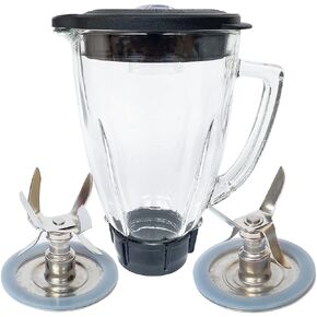 Replacement Parts 6-Cup Glass Jar Assembly With Blade, Gasket, Bottom Cap, Lid. Compatible with Oster Blenders