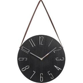 ساعة حائط معلقة مقاس 12 بوصة من جيفون صامتة غير موقوتة مع ديكور حزام جلدي، ساعة حائط تناظرية خشبية بسيطة تعمل بالبطارية للمنزل والمكتب والمطبخ وغرفة النوم وغرفة المعيشة (أبيض) in Kuwait