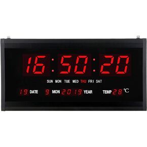 15 Inch Oversized LED Digital Wall Clock Large Display with Indoor Temperature Date and Day of Week,Electric Wall Clock/Calendar Timer Home Decor -Red