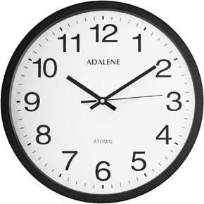 12 Inch Large Atomic Wall Clock Analog Display - Vintage Black Wall Clock Atomic Movement - Battery Operated Modern Wall Clock for Office, School Classroom, Kitchen, Bedroom, Bathroom, Outdoor