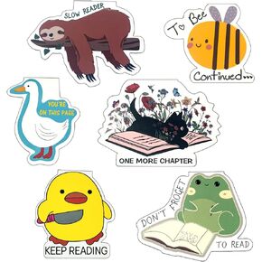 Cute Magnetic Bookmarks, 6pcs Animal Bookmarks for Reading Book Lovers, Funny Cute Cat Sloth Frog Goose Duck Bee Book Marks