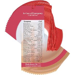 50 Pcs in Case of Emergency Christian Bookmarks Bulk 2 x 6 Inch God's Emergency Numbers Bookmark Bible Emergency Numbers Catholic Bookmarks with Red Tassel Bible Tracker